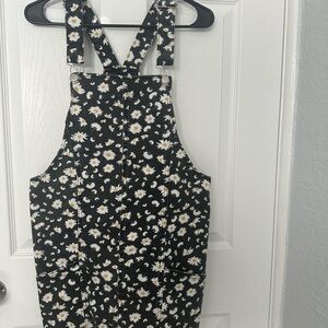 Black Daisy Print Overall Dress